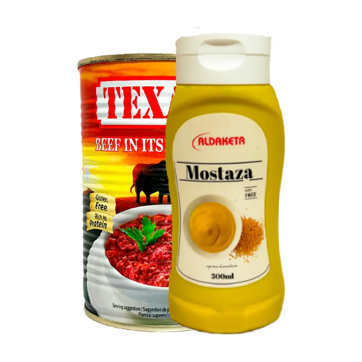 Mostaza Aldaketa (300 g / 10.5 oz) + Carne de res en su jugo Texana (400 g / 14.10 oz) - Imagen 1