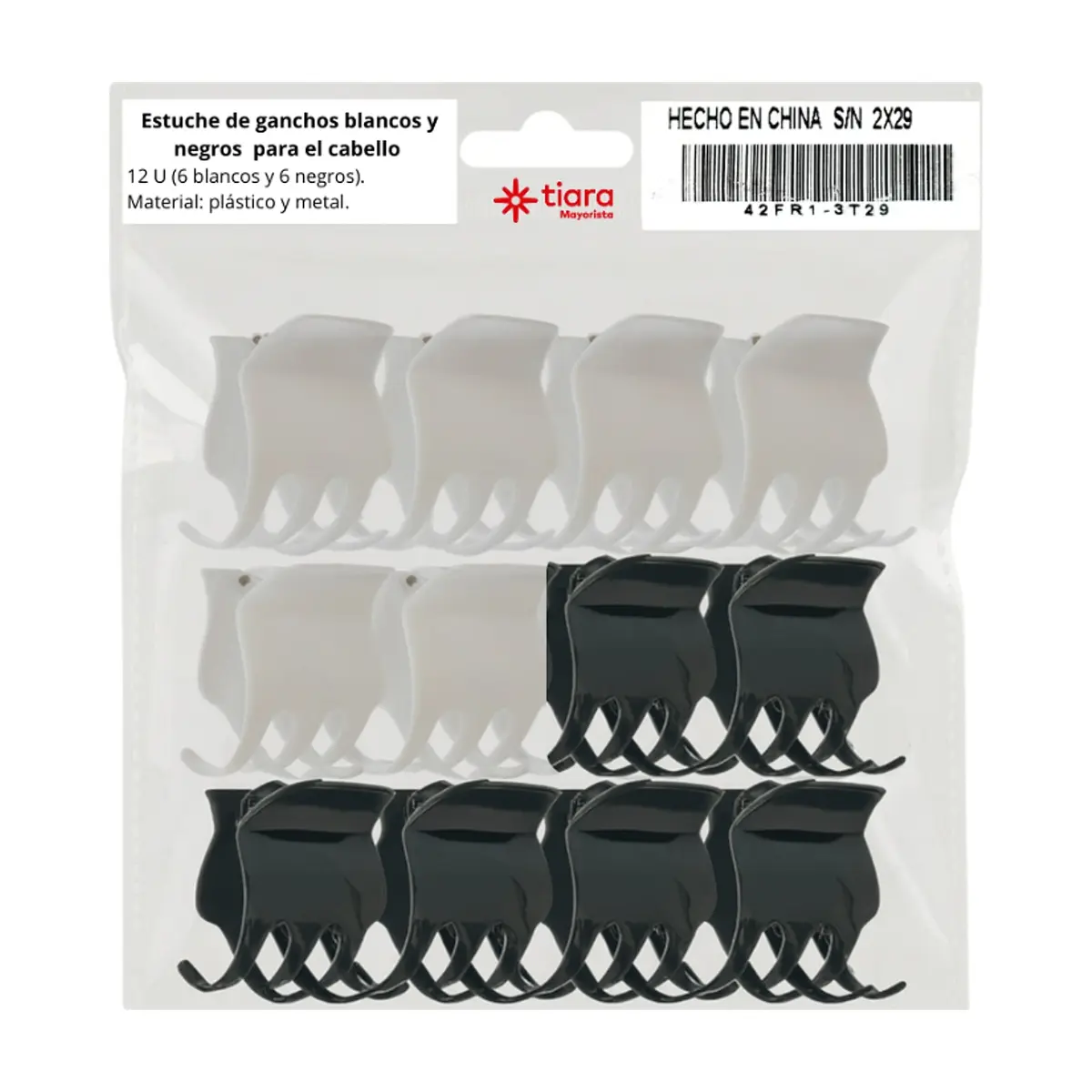 Estuche de ganchos blancos y negros para el cabello Tiara (12 U) - Thumbnail 2
