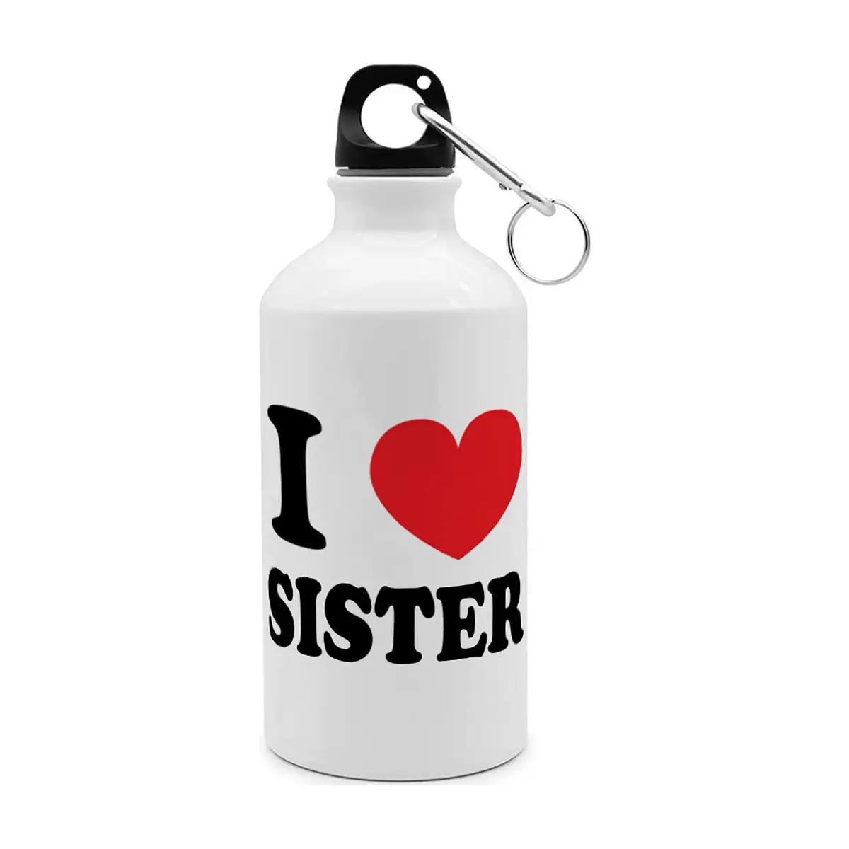 Botella blanca de aluminio con frase impresa I love sister Échale