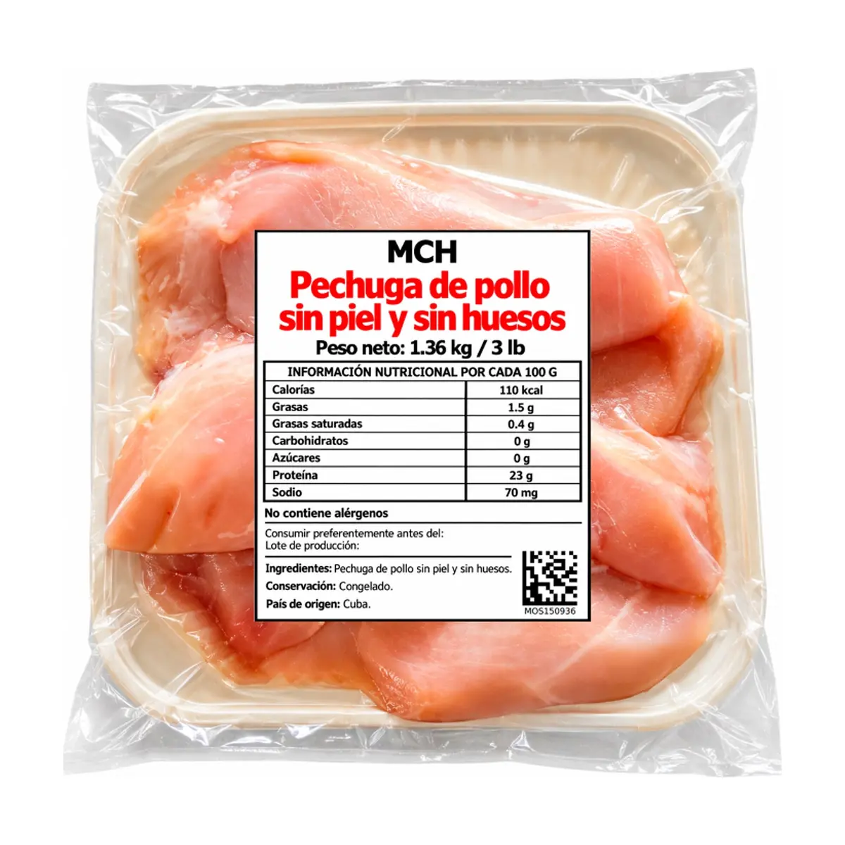 Pechuga de pollo sin piel y sin huesos MCH (1.36 kg / 3 lb)