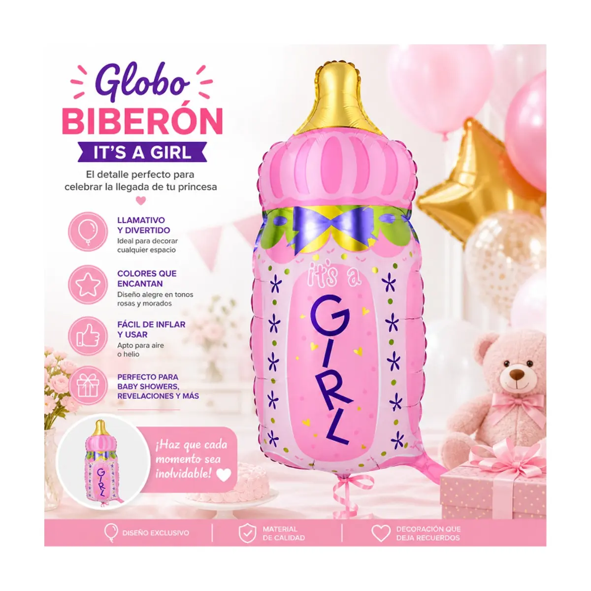 Globo para baby shower con cartel Es una niña! Balloon - Thumbnail 5