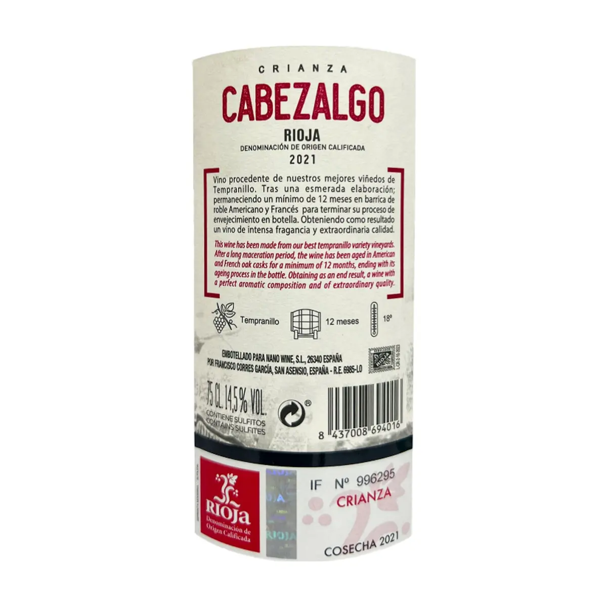 Vino tinto rioja crianza Cabezalgo (750 ml) - Thumbnail 4