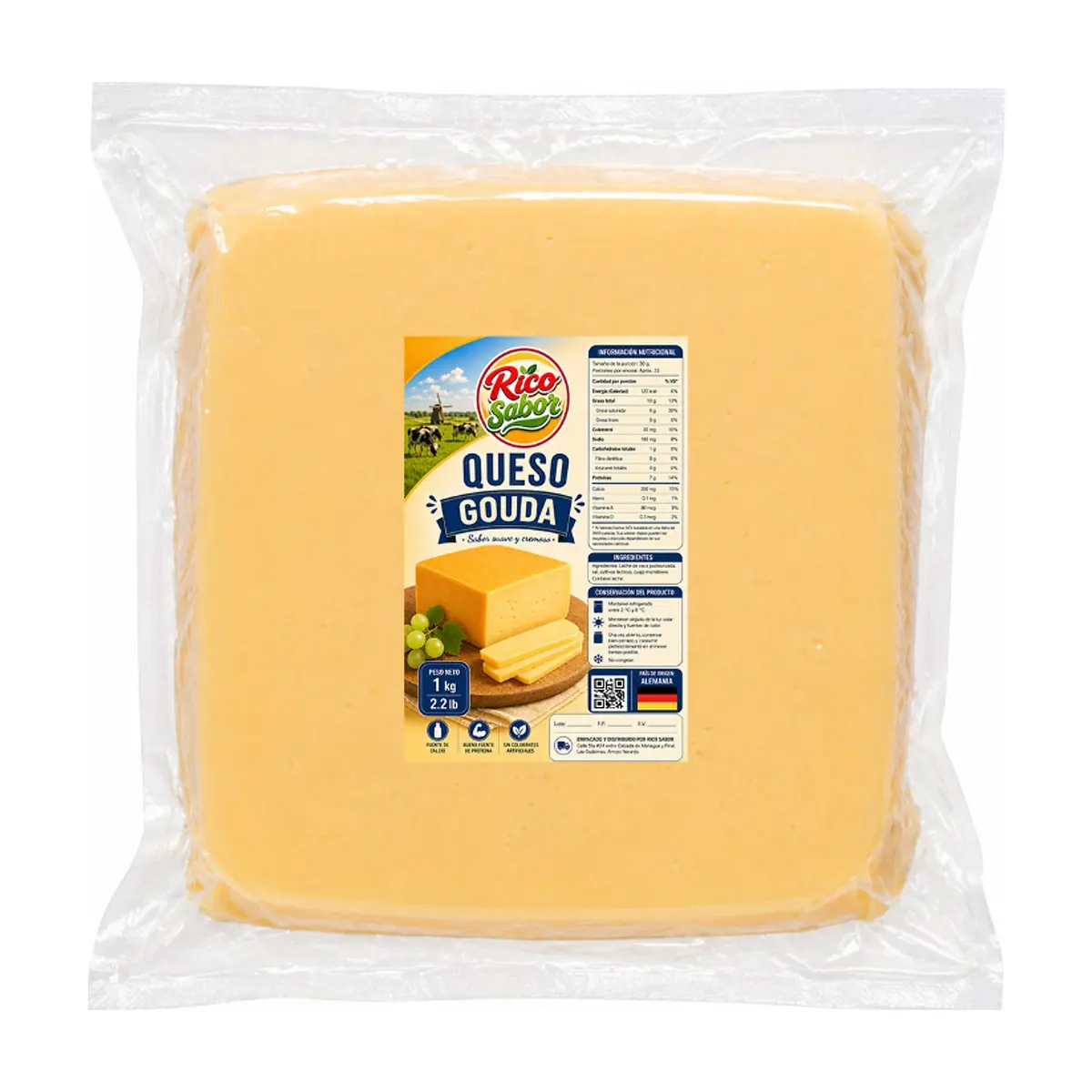 Queso gouda Rico Sabor (1 kg / 2.2 lb) - Imagen 1