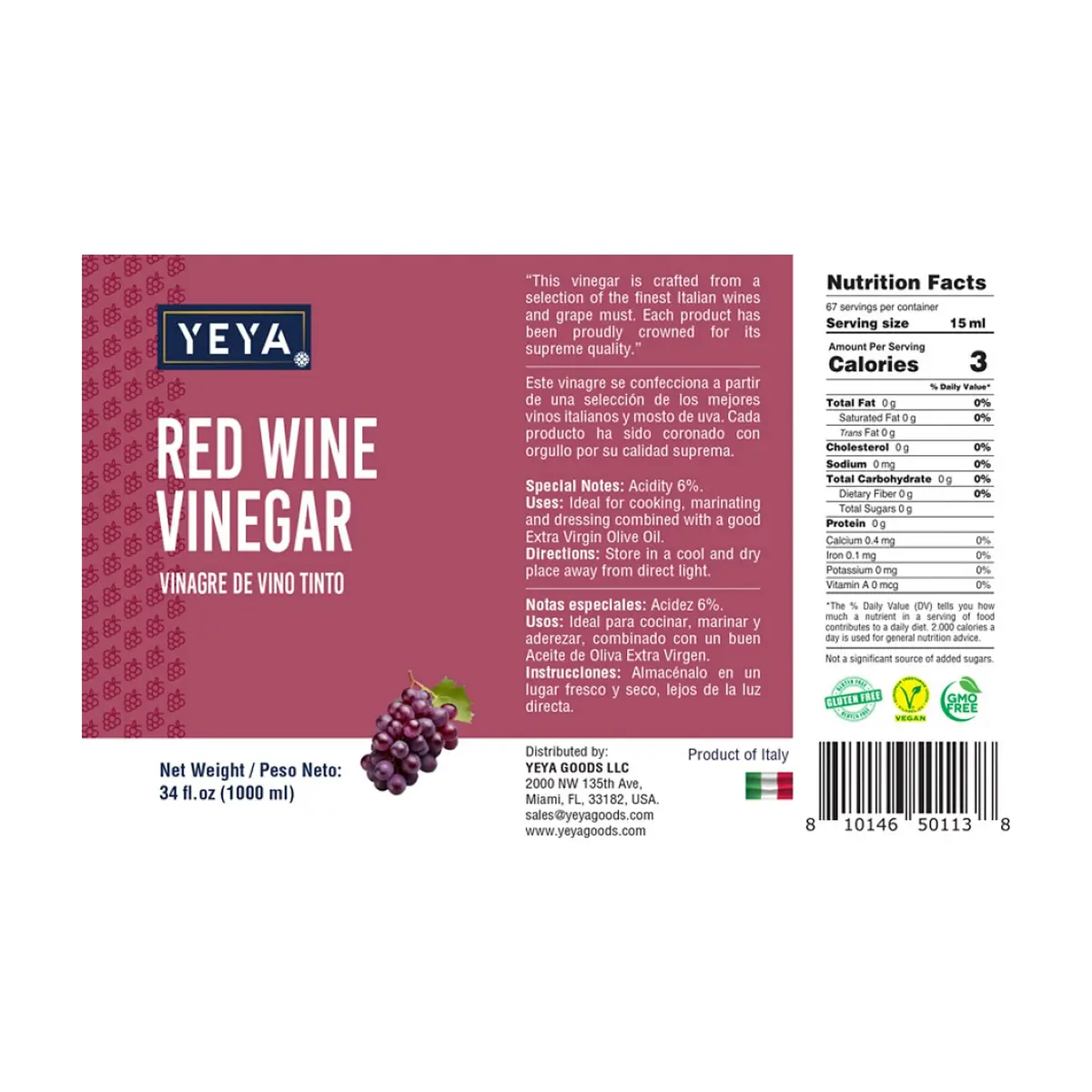 Vinagre de vino tinto YEYA (1000 ml / 34 fl. oz) - Thumbnail 5