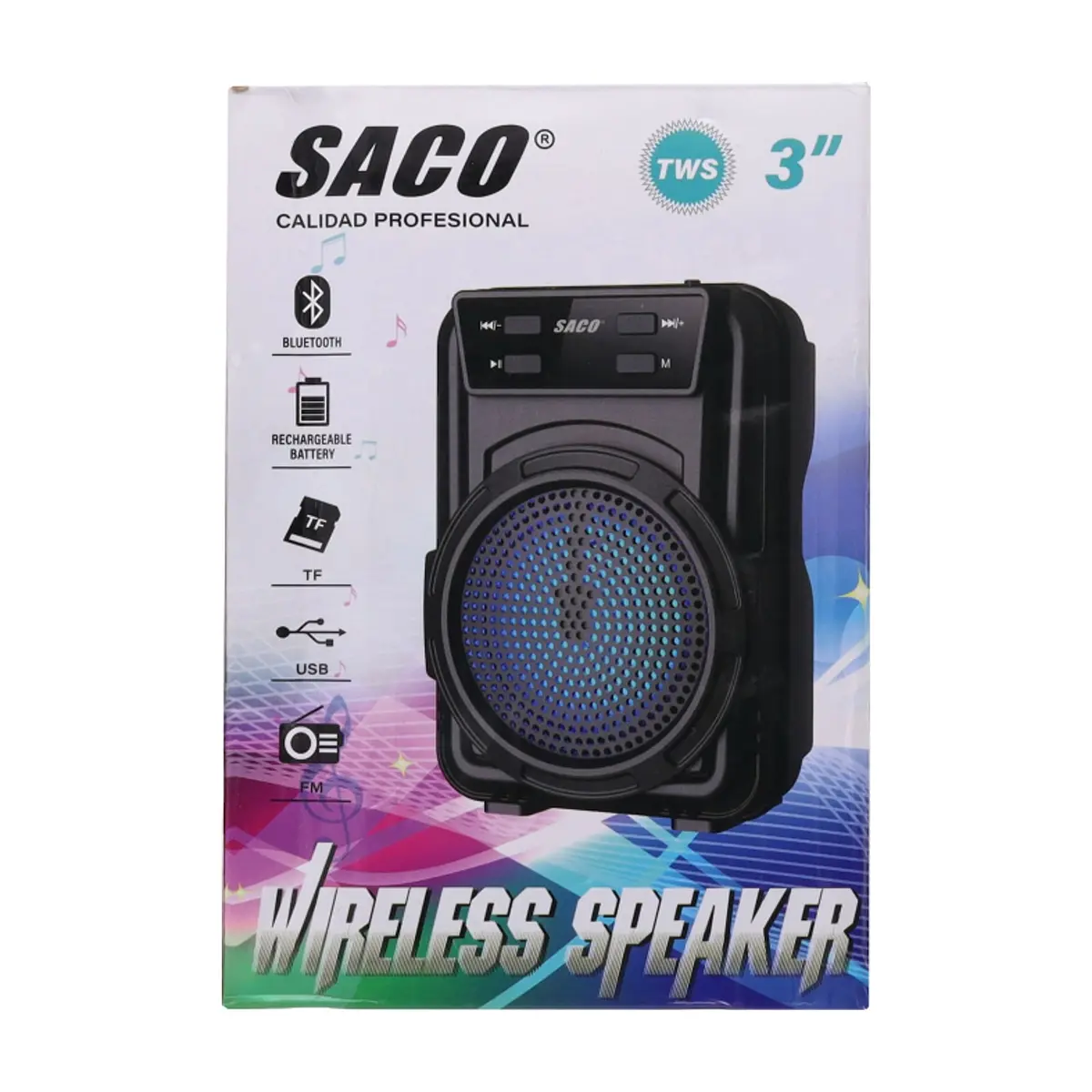 Bocina inalámbrica recargable 3" Saco FR-34150 - Thumbnail 3