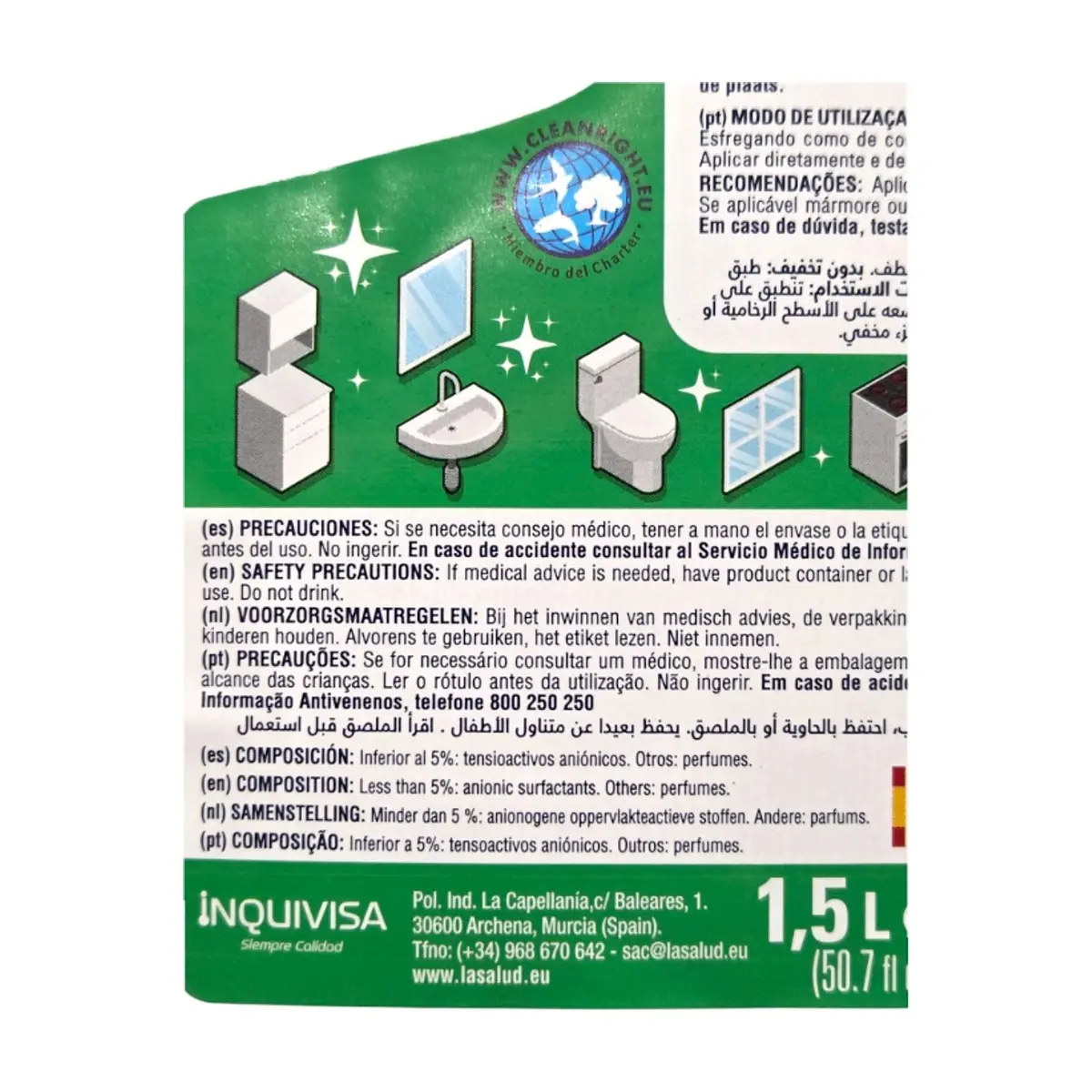 Limpiador multiusos desengrasante amoniacal pino La Salud (1.5 L / 50.7 fl. oz.) - Thumbnail 3