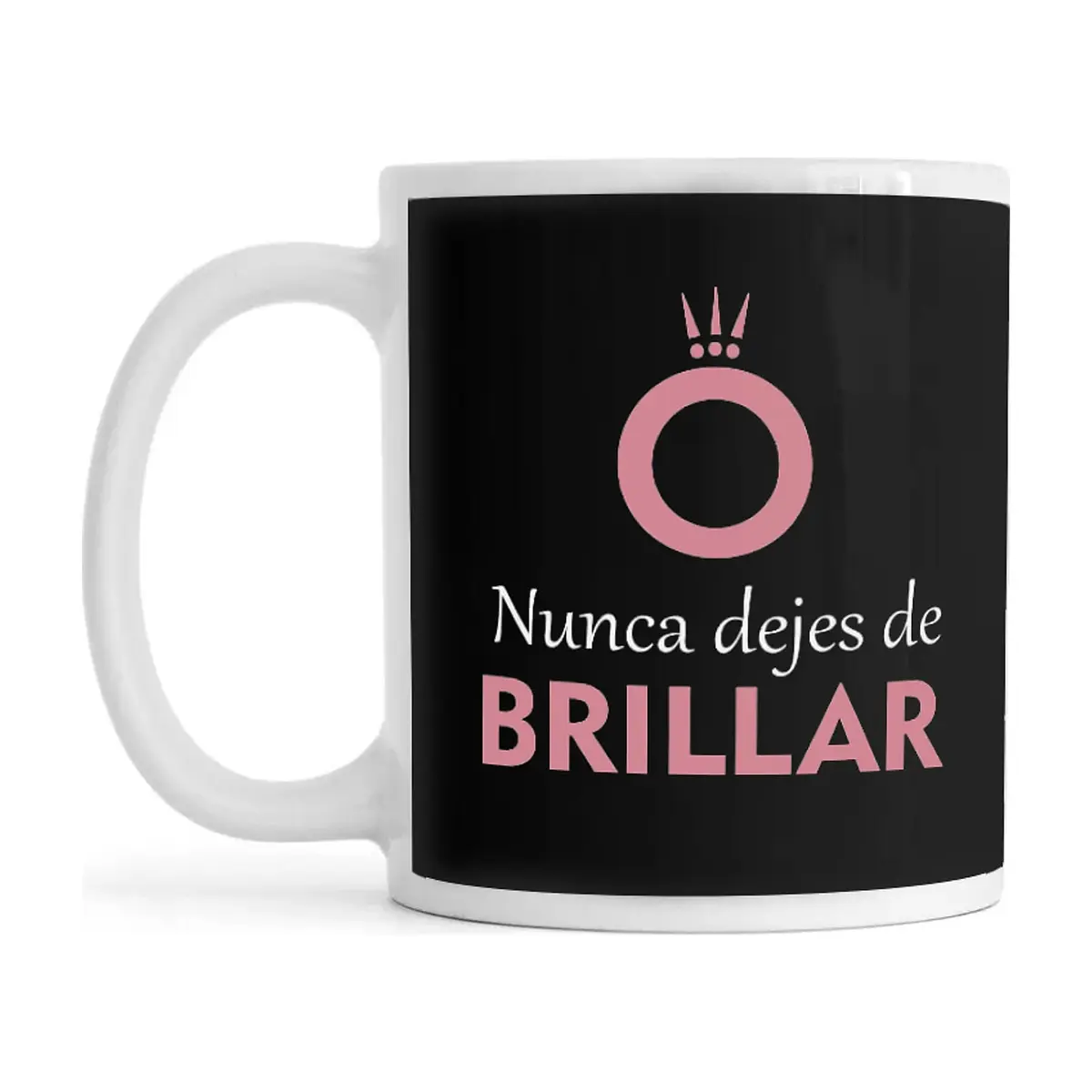 Jarra de cerámica blanca de 330 ml con frase impresa Nunca dejes de brillar Échale