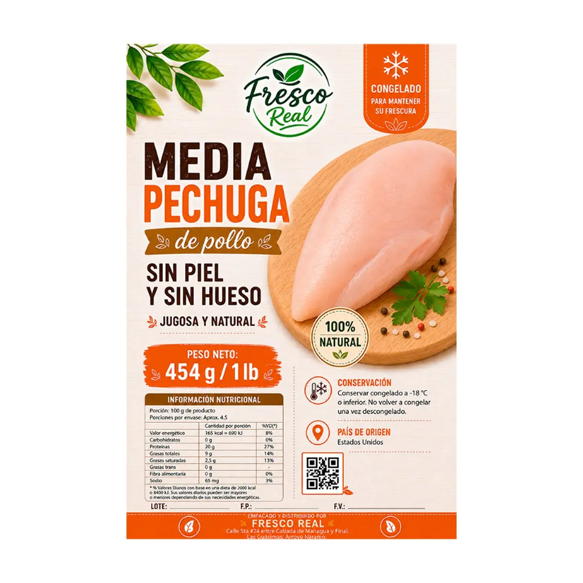 Media pechuga de pollo sin piel y sin hueso Fresco Real (454 g / 1 lb) - Miniatura 2
