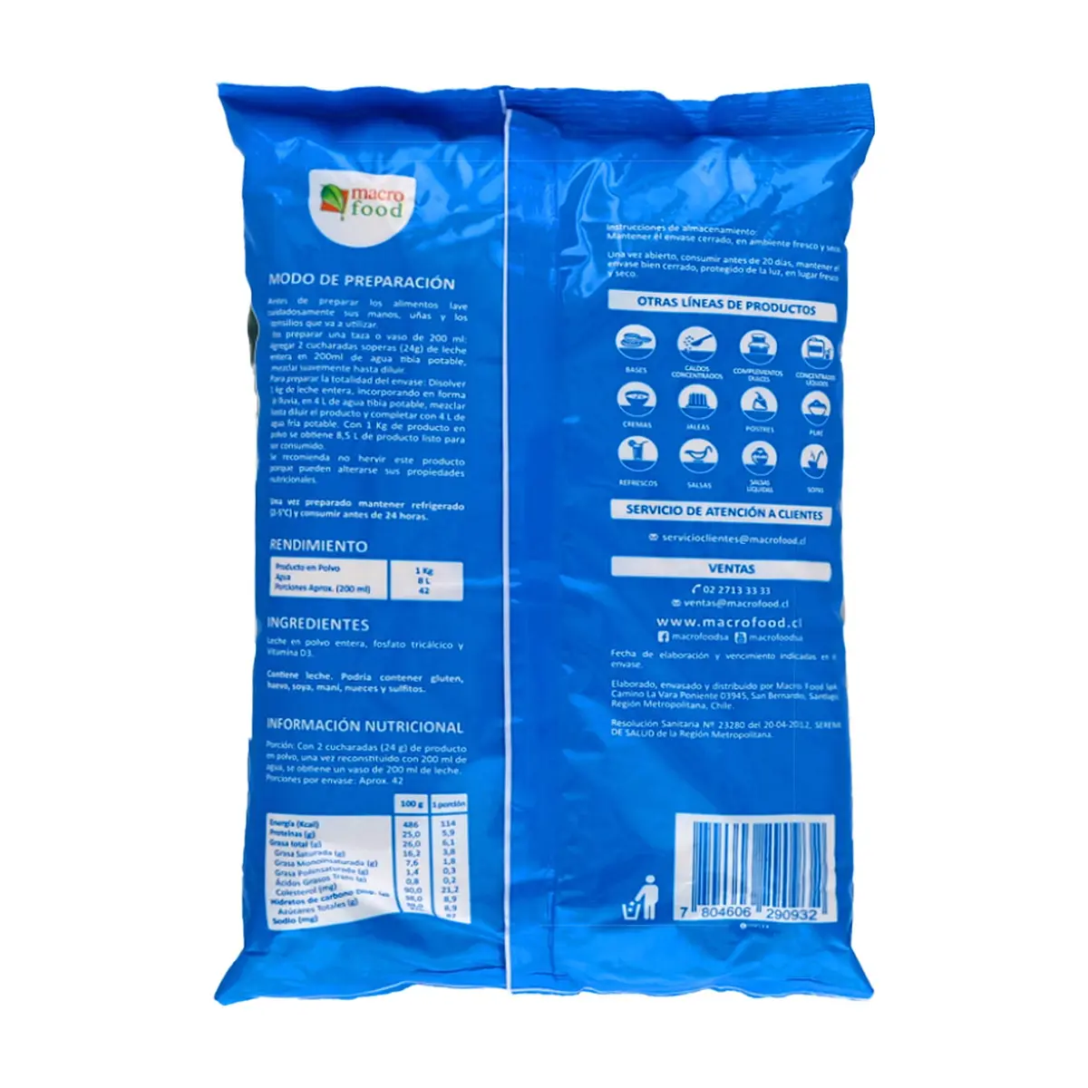 Leche entera en polvo Macro Food (1 kg / 2.2 lb) - Thumbnail 2