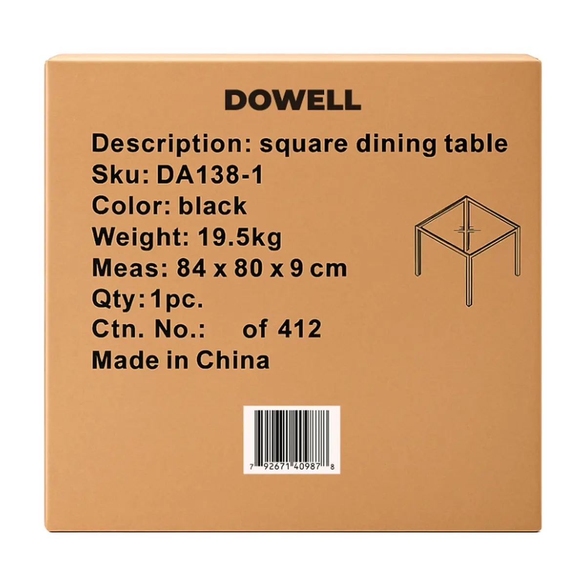 Mesa de comedor cuadrada con tablero de vidrio color negro Dowell - Thumbnail 3