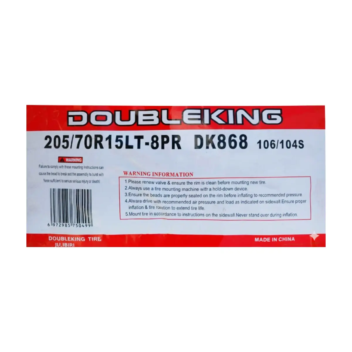 Neumático - goma - para carro 205/70 R15 LT DK868 Double King - Thumbnail 4