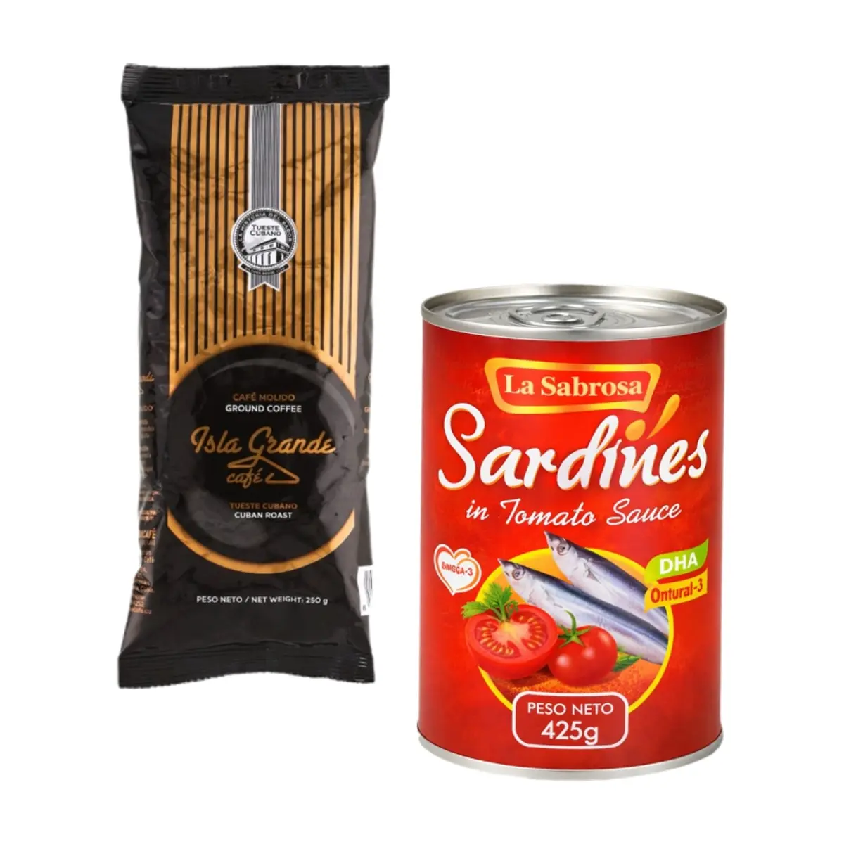 Café tostado y molido + Sardina en salsa de tomate - Imagen 1