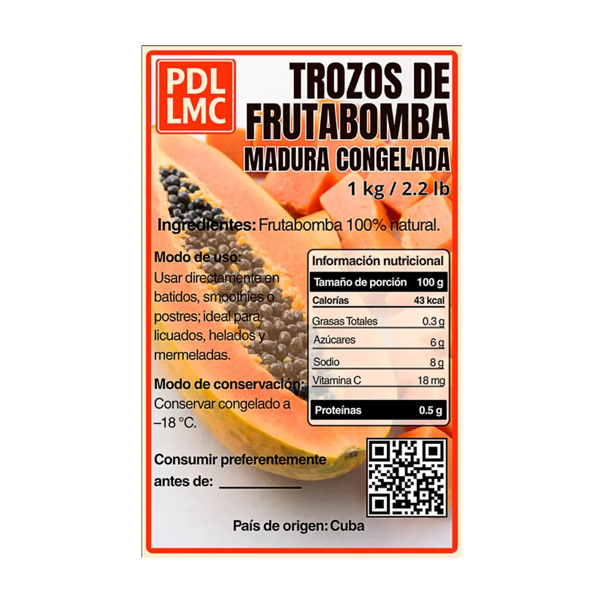 Trozos de frutabomba madura congelada (1 kg / 2.2 lb) - Thumbnail 4