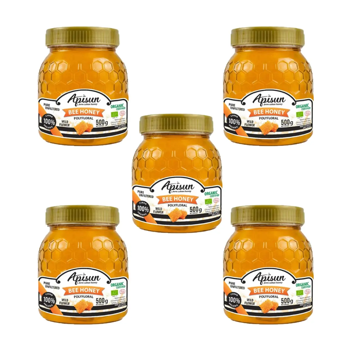 Miel de abejas polifloral 100% natural Apisun (5 x 500 g / 1.1 lb)