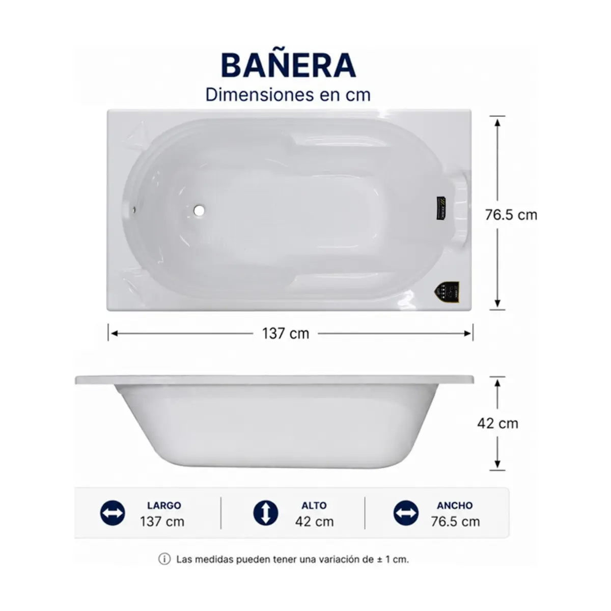 Bañera acrílica rectangular color blanco Zeric Modelo SFS-2 - Thumbnail 2
