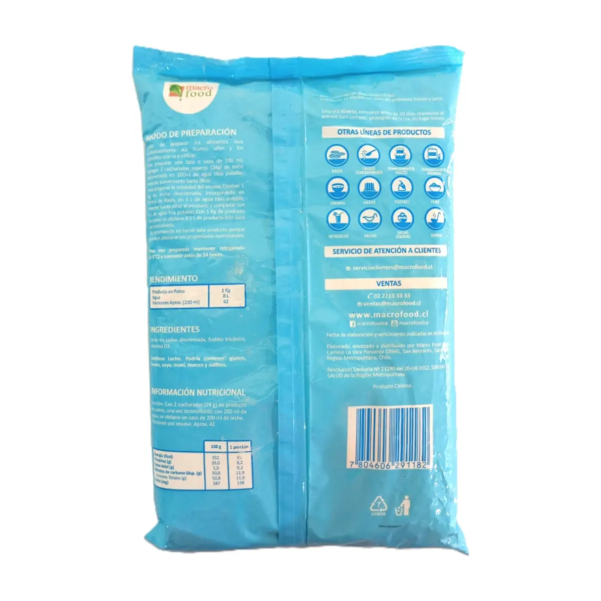 Leche descremada en polvo Macro Food (1 kg / 2.2 lb) - Miniatura 3