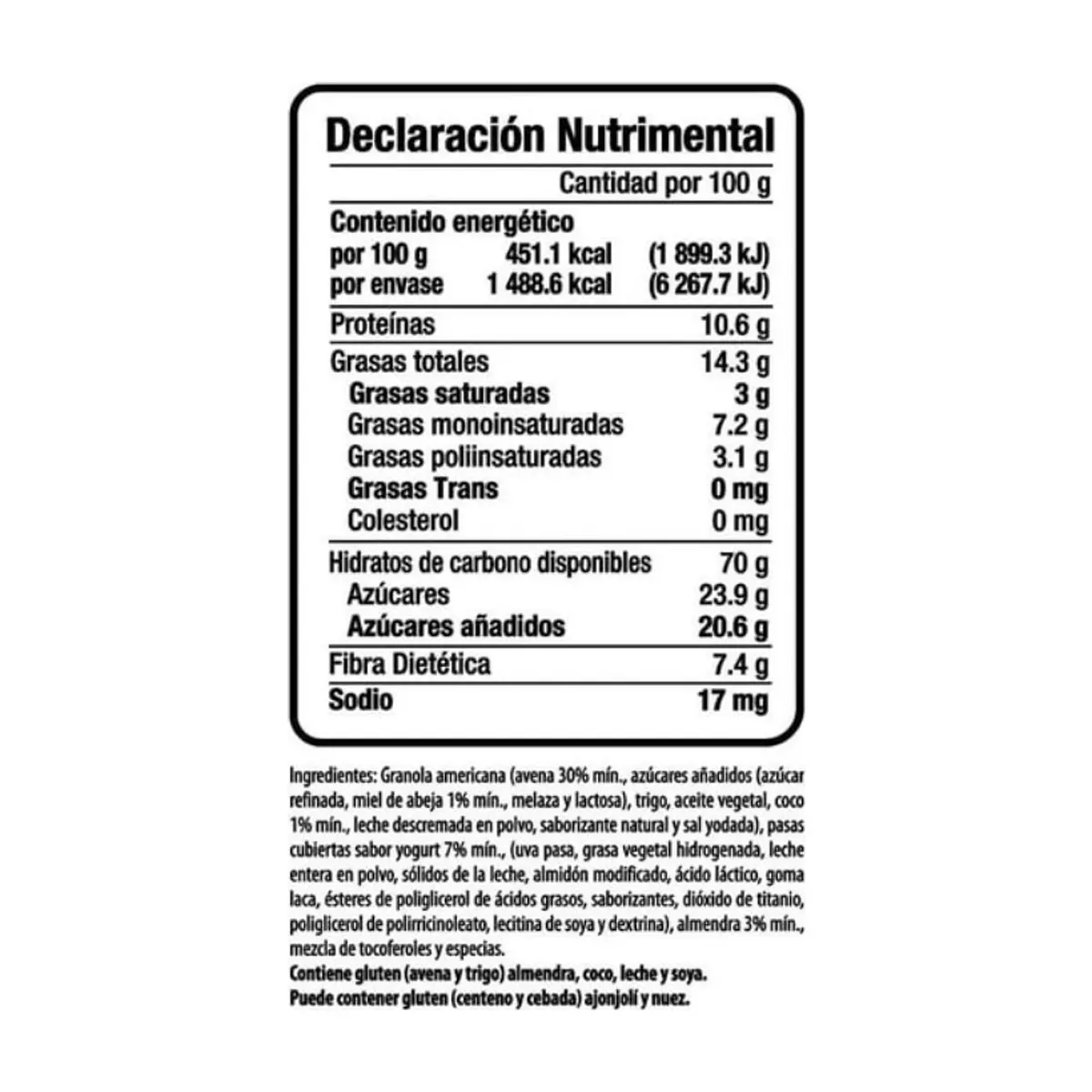 Granola americana con pasas cubiertas con sabor a yogurt Cruji Nola (330 g / 11.64 oz) - Miniatura 2