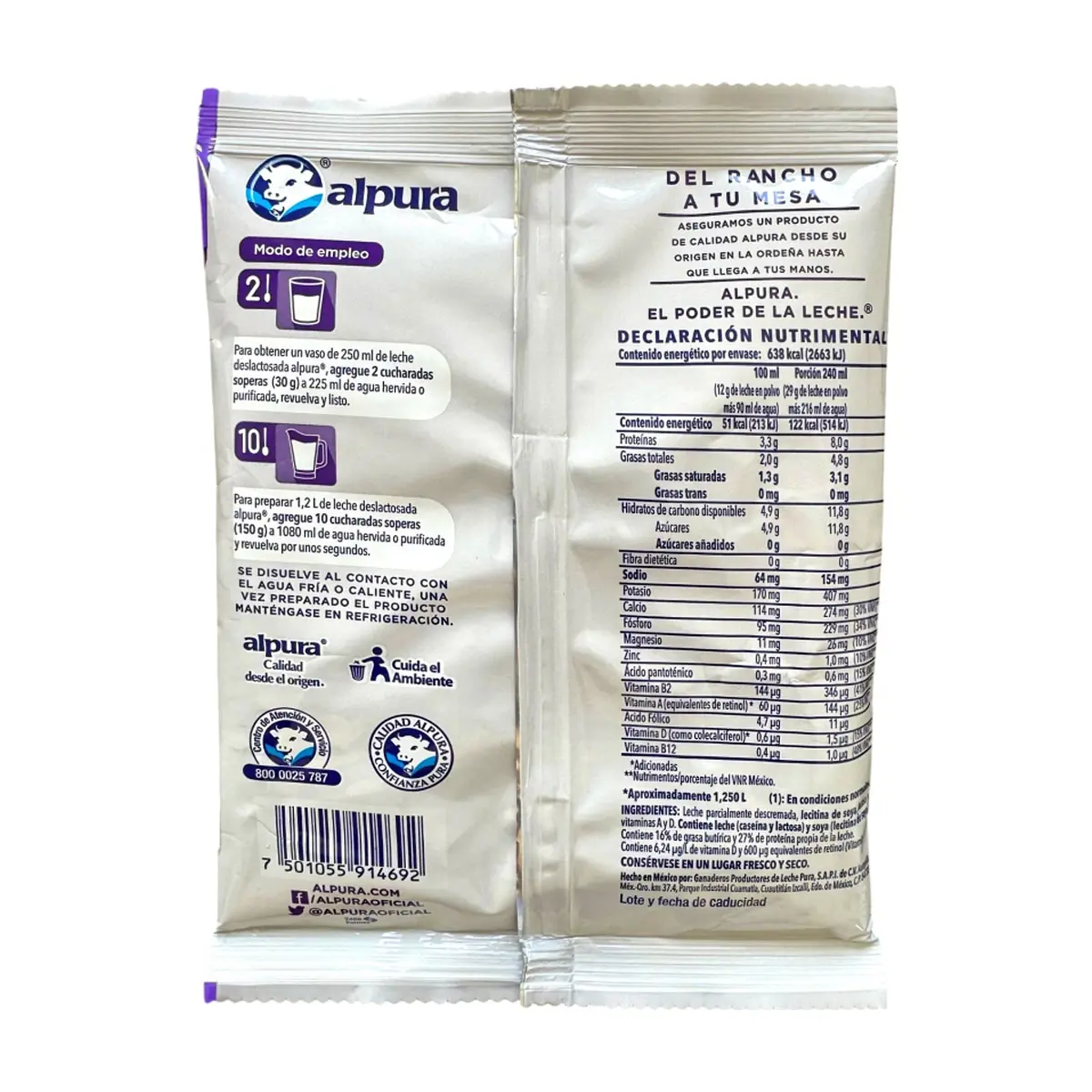 Leche en polvo deslactosada Alpura (150 g / 5.29 oz) - Miniatura 5