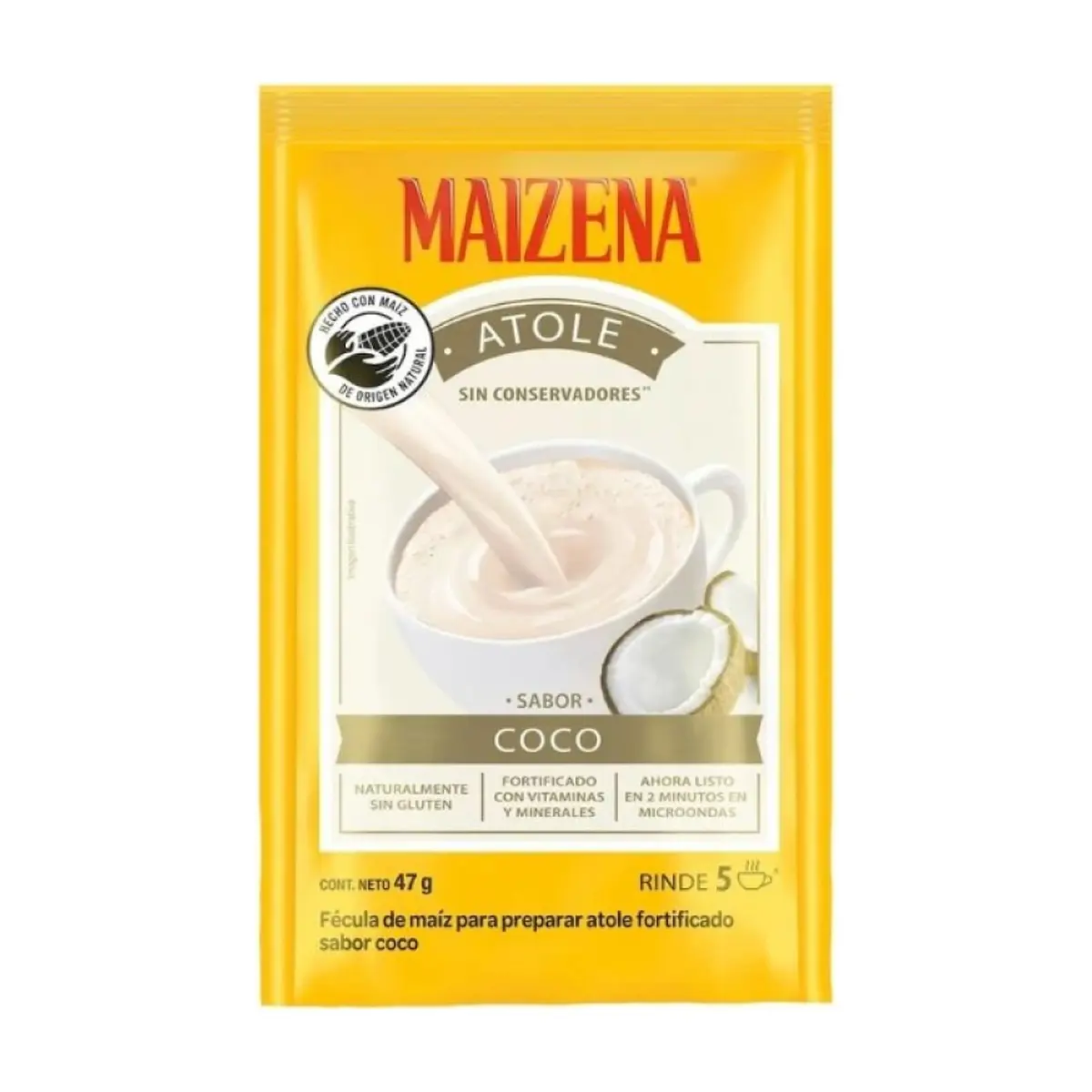 Fécula de maíz para preparar atole fortificado sabor coco Maizena (47 g / 1.66 oz)