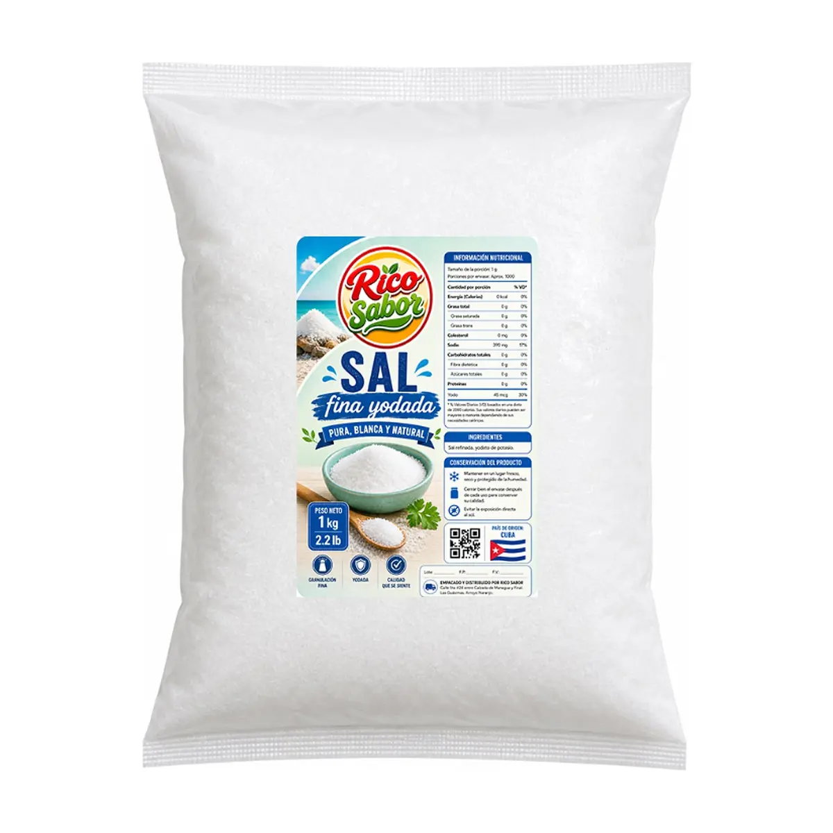 Sal fina yodada Rico Sabor (1 kg / 2.2 lb)