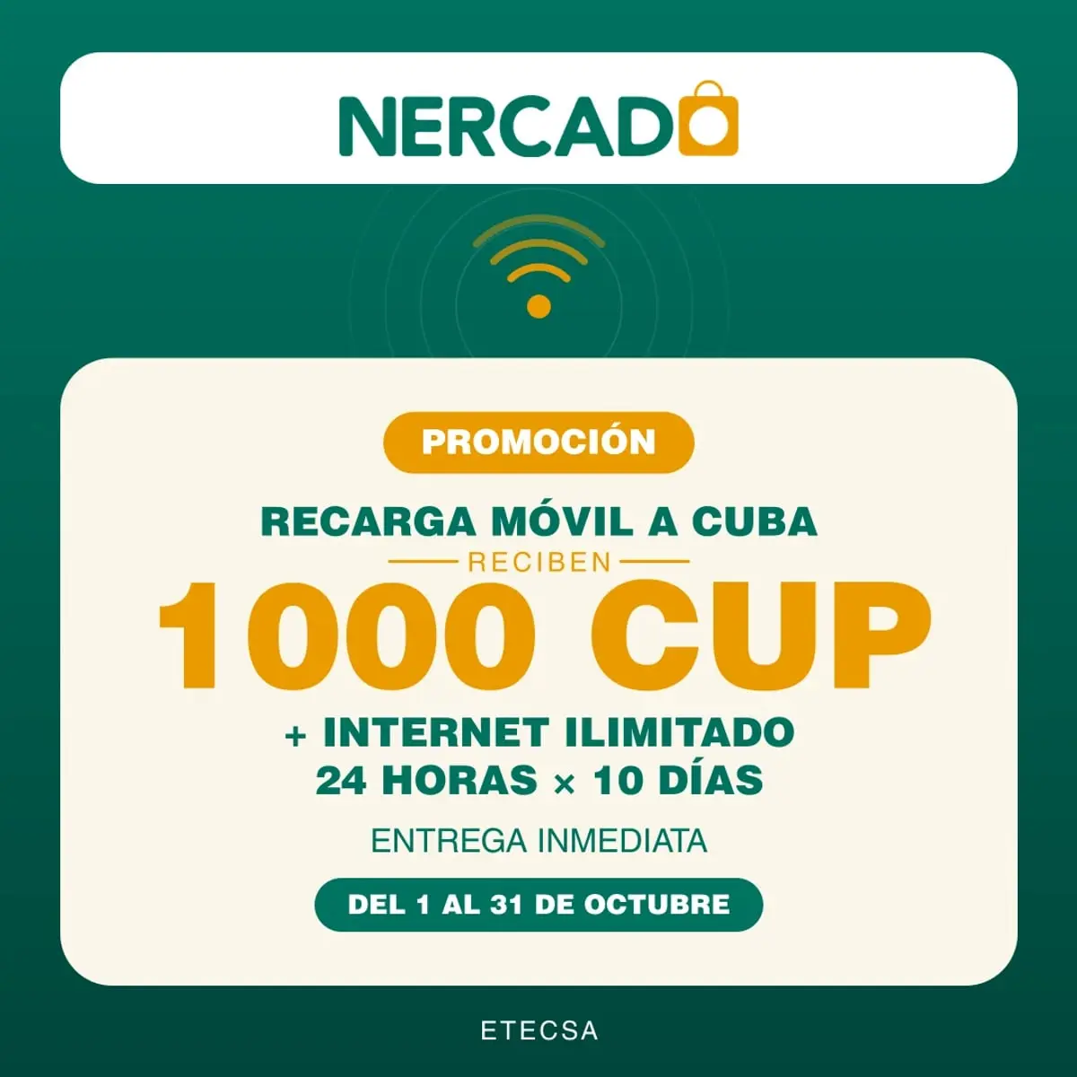 Reciben 1000 CUP + Internet ILIMITADO 24 horas x 10 días