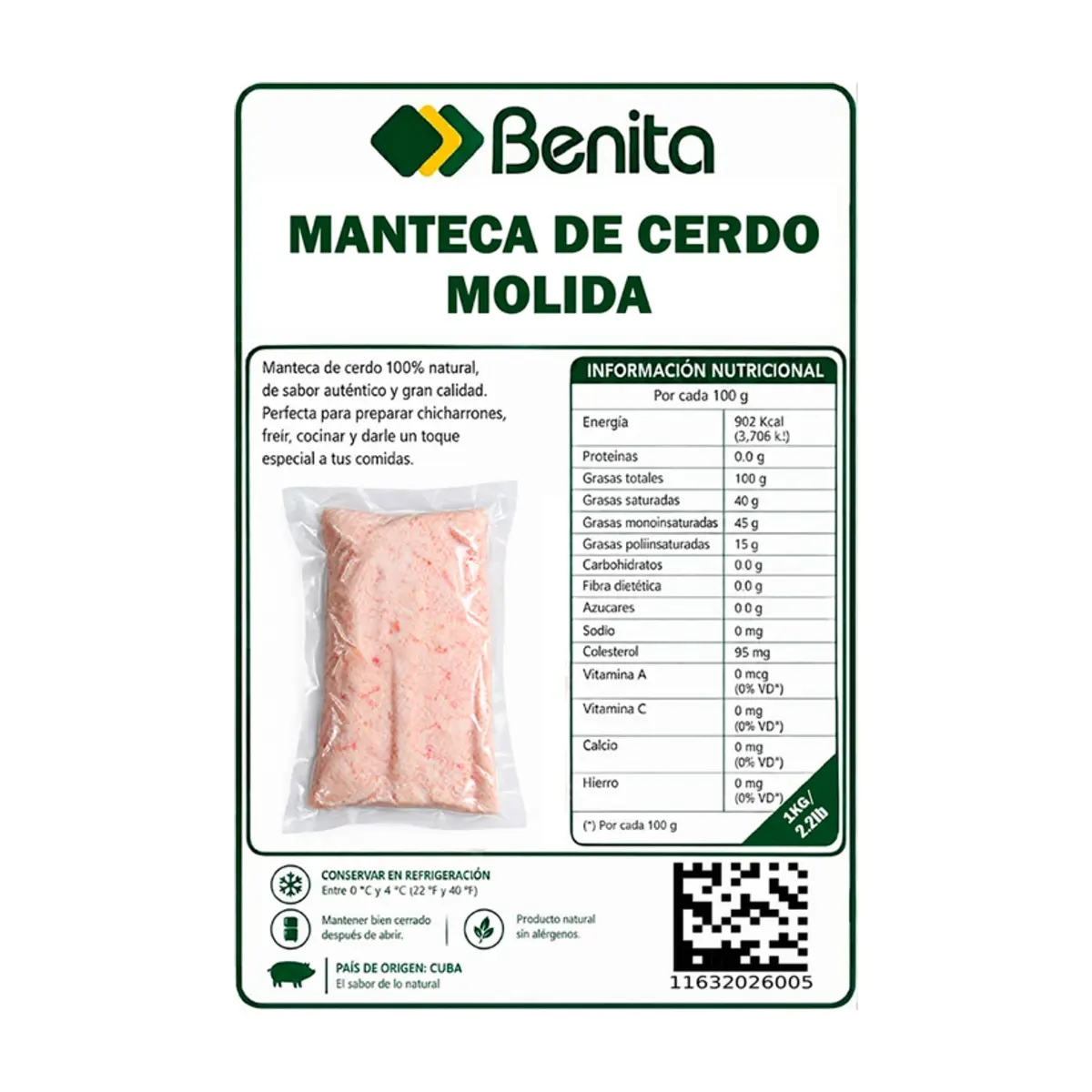 Manteca de cerdo molida Benita (1 kg / 2.2 lb) - Thumbnail 3