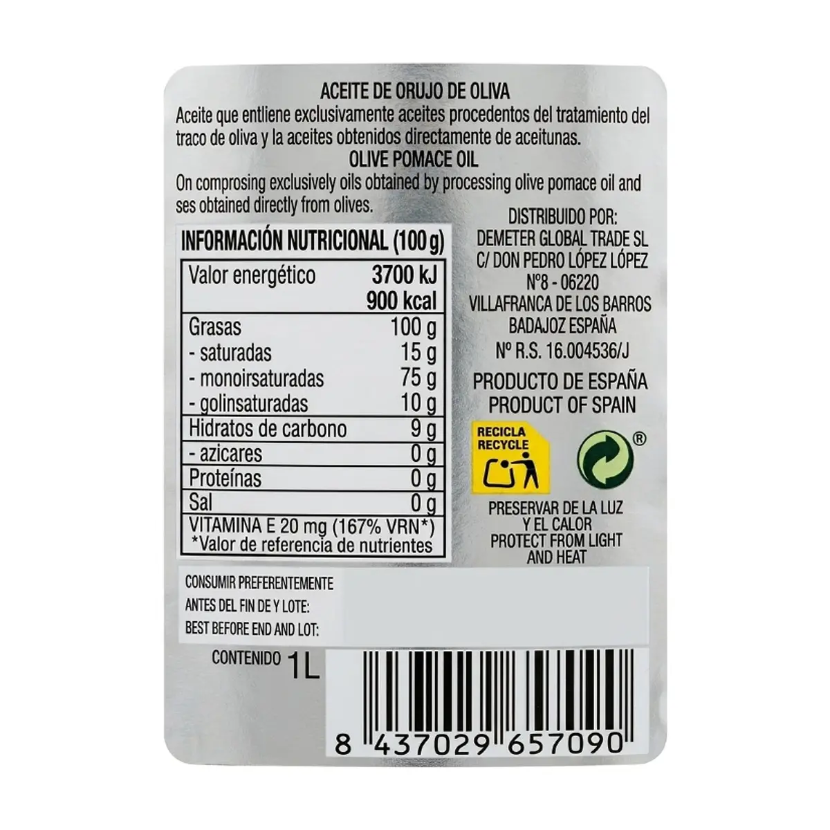 Aceite de orujo de oliva Oro Caribe (1 L) - Miniatura 2
