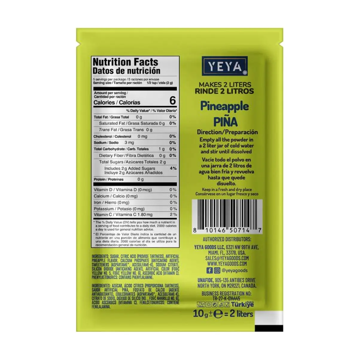 Refresco instantáneo sabor piña YEYA (10 g / 0.35 oz) - Thumbnail 2