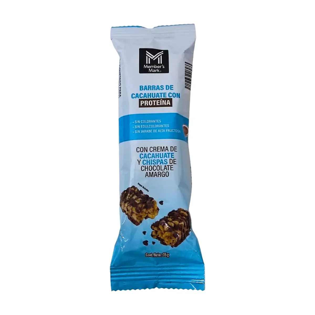 Barra de cachuate con proteína, crema de cacahuate y chispas de chocolate amargo Member's Mark (35 g / 1.2 oz)