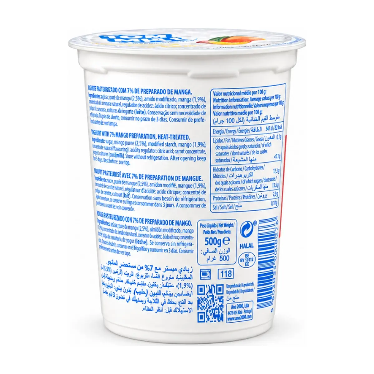 Yogurt pasteurizado sabor mango con trocitos de frutas Tom Milk (6 x 500 g / 1.10 lb) - Thumbnail 3