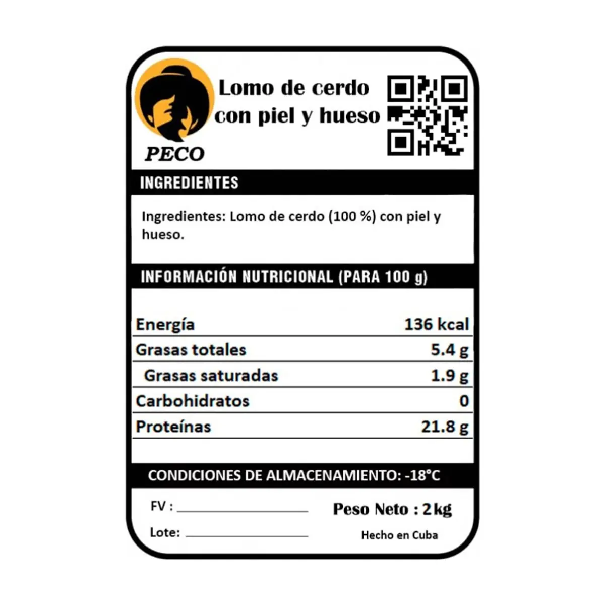 Lomo de cerdo con piel y hueso Peco (2 kg / 4.4 lb) - Miniatura 3