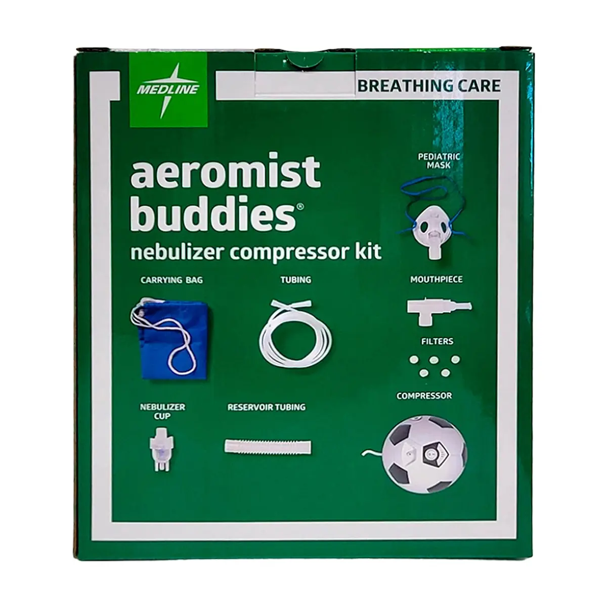Kit compresor nebulizador pediátrico tipo balón de fútbol Aeromist Buddies Medline