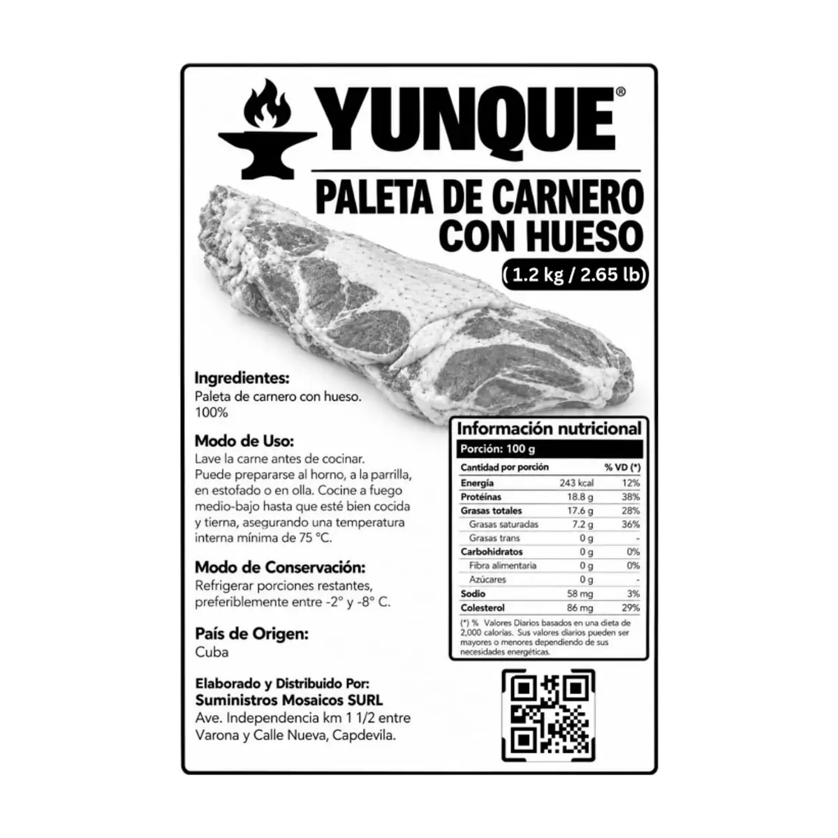 Paleta de carnero con hueso Yunque (1.2 kg / 2.65 lb) - Miniatura 3