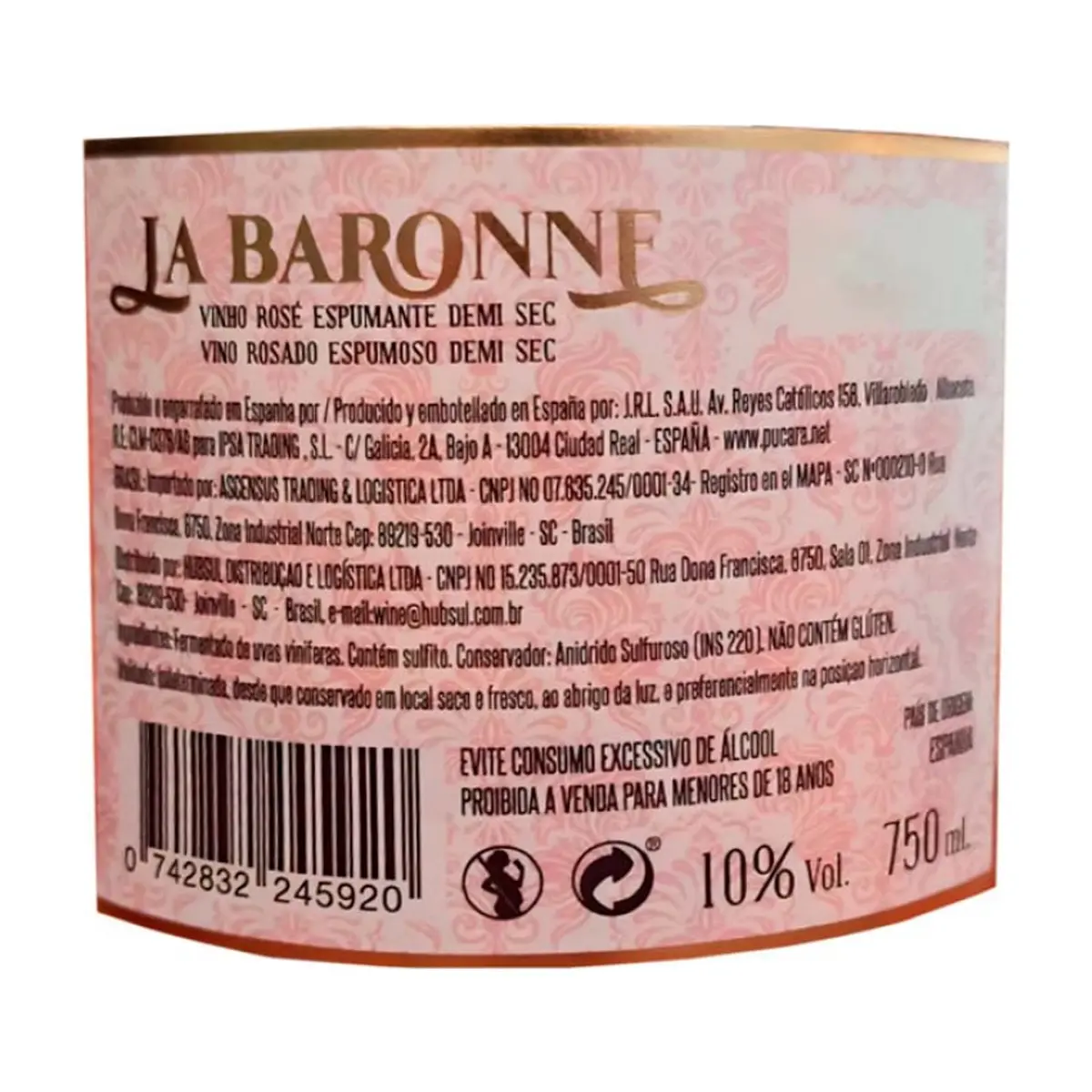 Vino espumoso Demi Sec Rose 10% vol La Baronne (750 ml) - Thumbnail 3