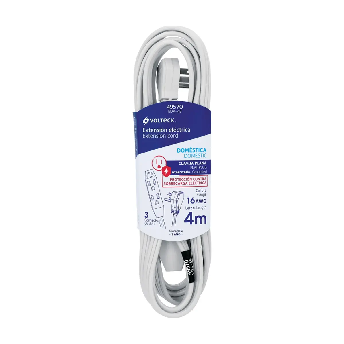 Extensión eléctrica con conexión a tierra de 4 m Volteck 49570 - Imagen 1