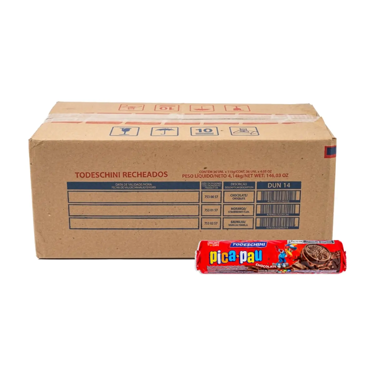Galletas de chocolate con relleno sabor a chocolate Pica Pau Todeschini (36 x 115 g / 4.06 oz)