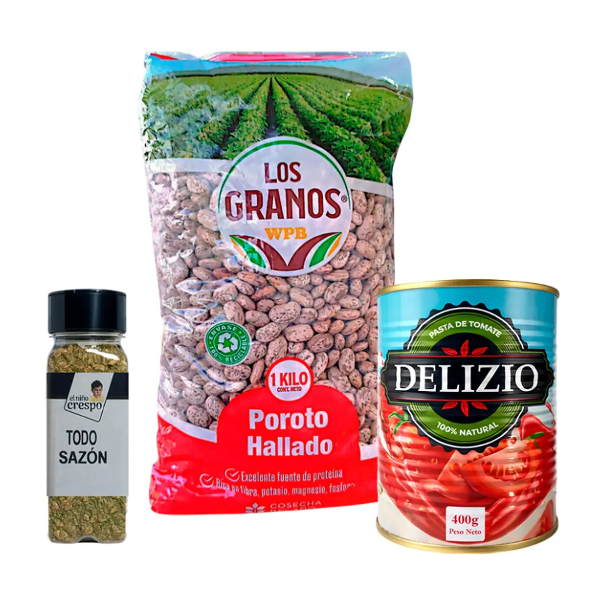 Combo: Poroto hallado + Pasta de Tomate + Todo sazón