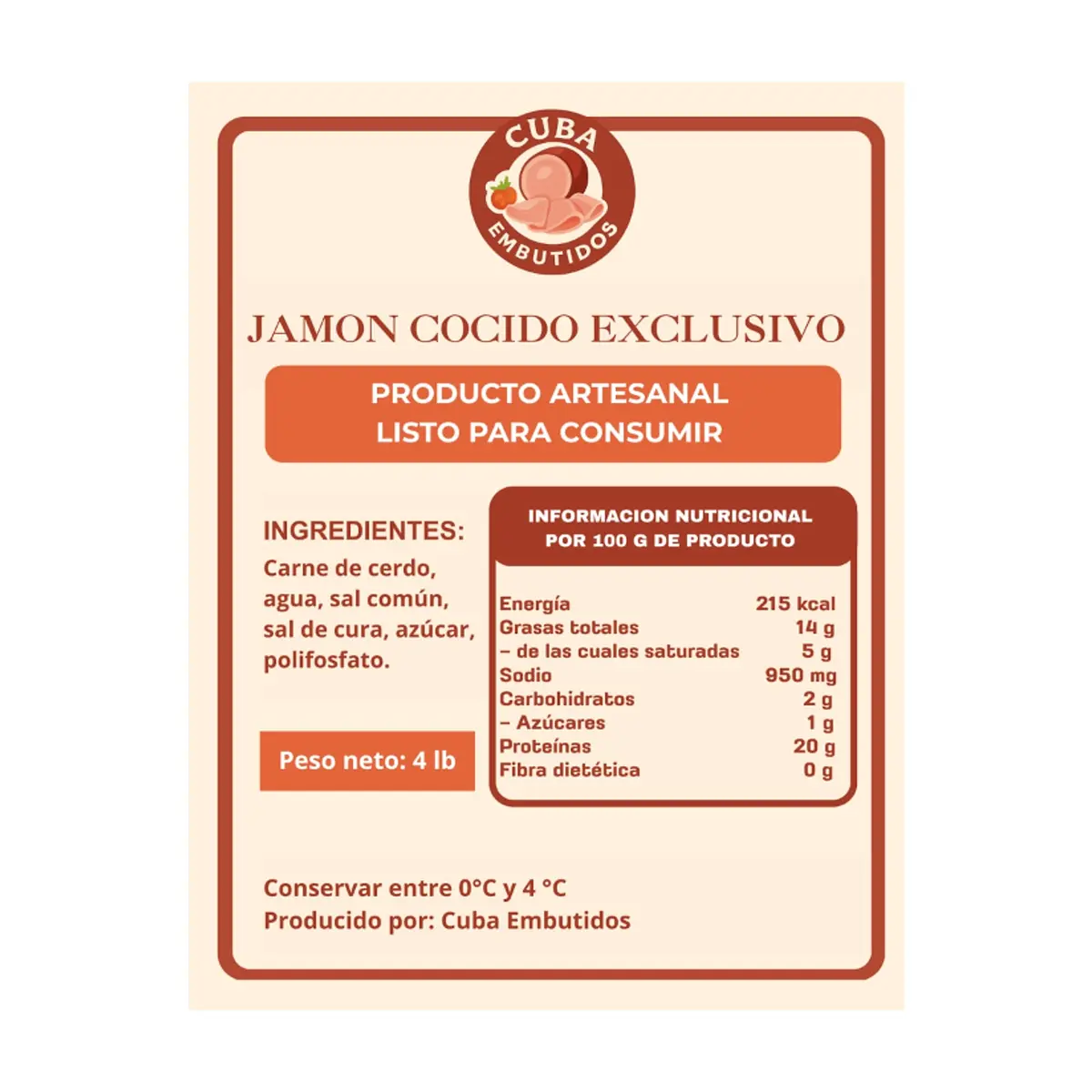 Jamón cocido exclusivo Cuba Embutidos (1.8 kg / 4 lb) - Thumbnail 4