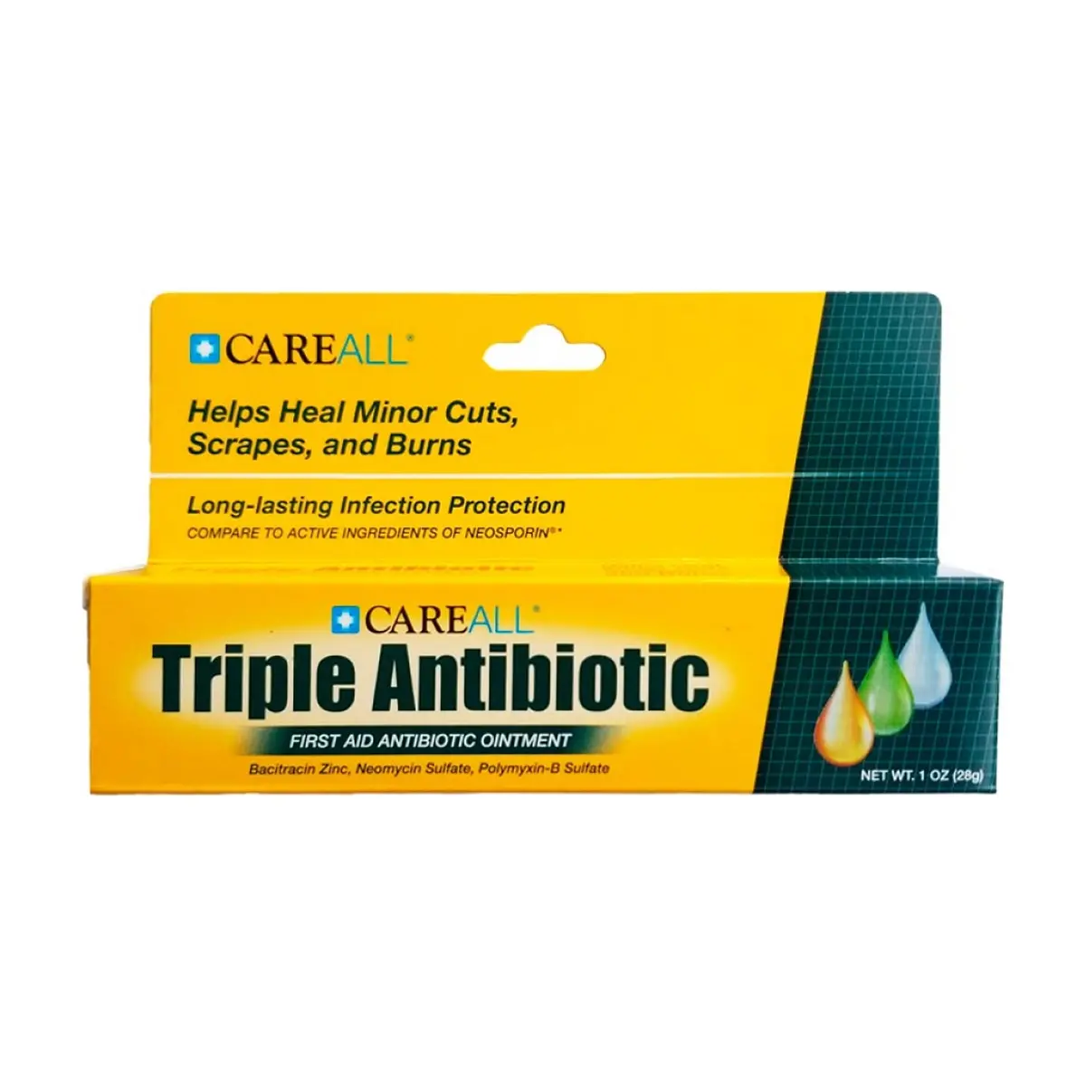 CareAll. Bacitracina zinc 400 UI / Neomicina 5 mg / Polimixina B sulfato 5000 UI ungüento triple antibiótico (28 g / 1 oz) - Imagen 1
