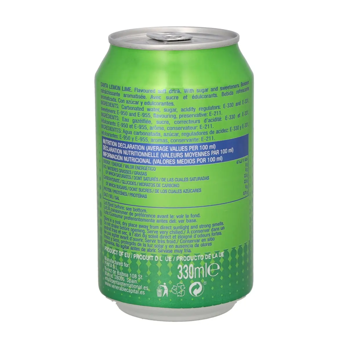 Refresco gaseado de limón y lima Santa (330 ml) - Thumbnail 2