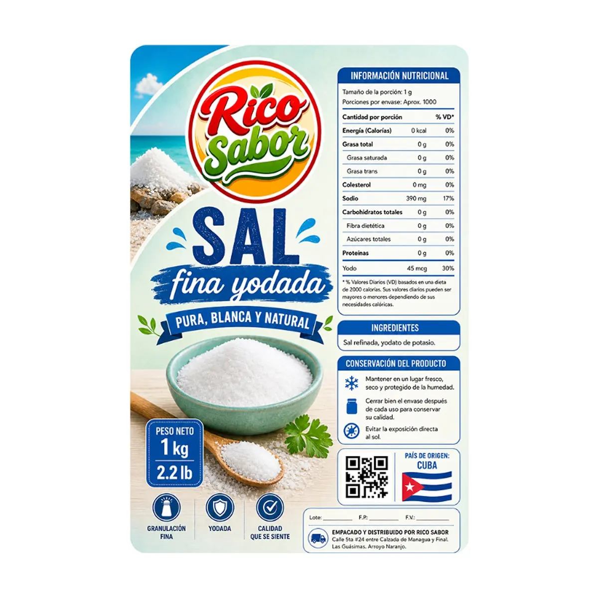 Sal fina yodada Rico Sabor (1 kg / 2.2 lb) - Thumbnail 2
