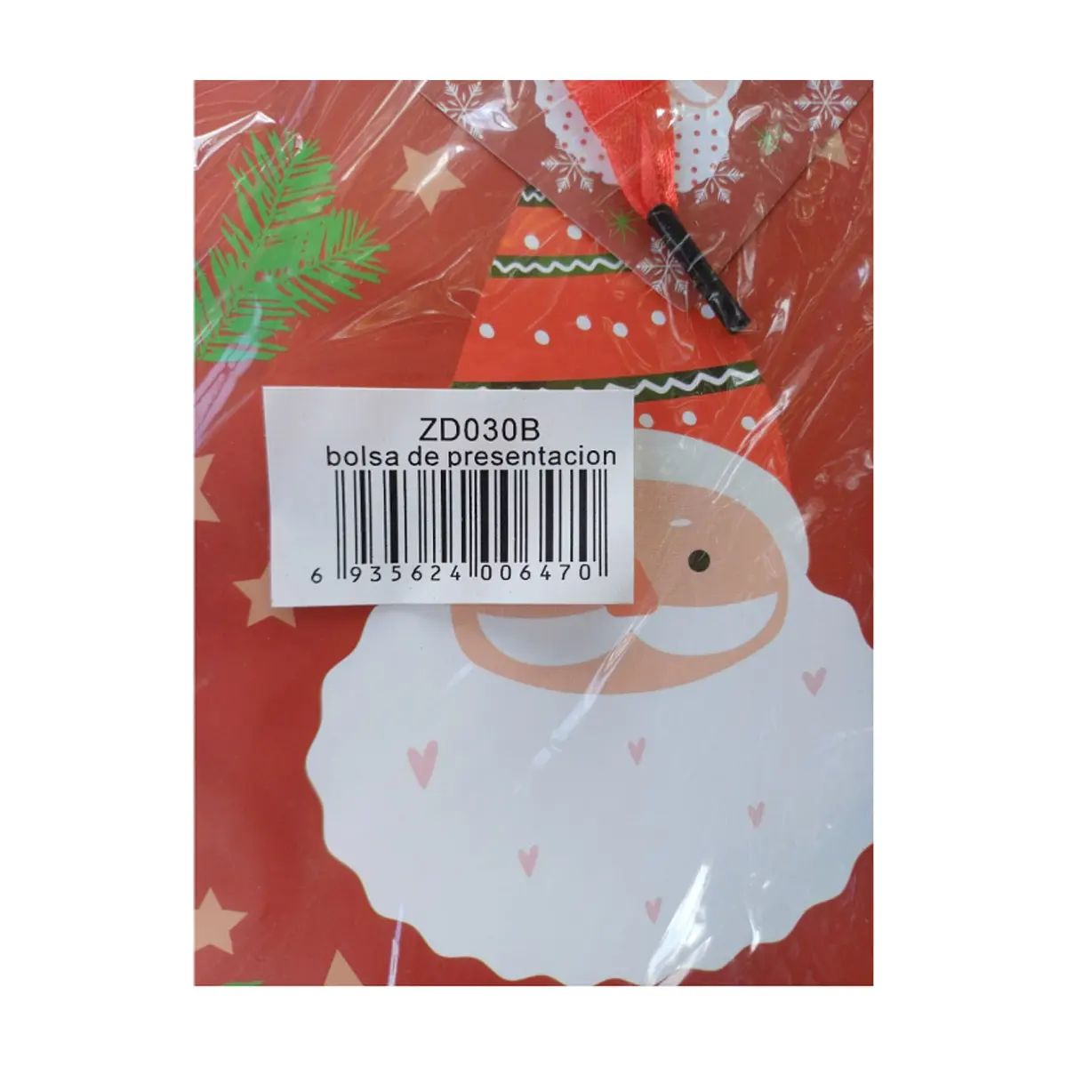 Bolsa de regalos Merry Christmas roja cara Santa Claus P53 - Thumbnail 2