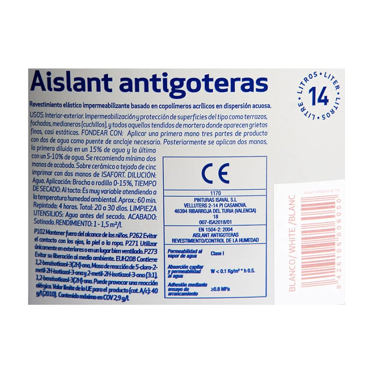 Pintura elástica impermeabilizante color blanco aislante antigoteras Isaval (14 L) - Thumbnail 5