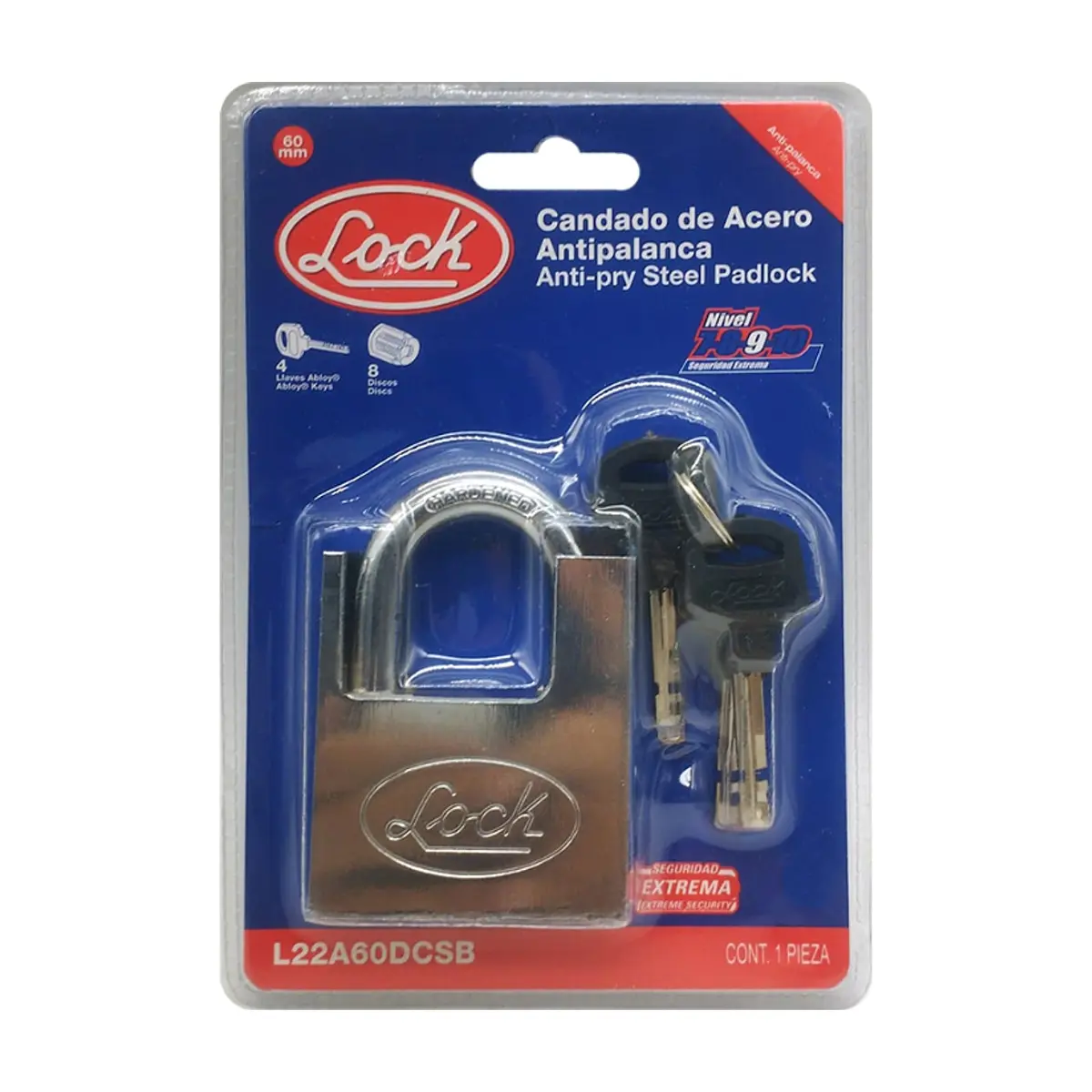 Candado de acero antipalanca doble cerrojo 60 mm con llave de disco Lock L22A60DCSB - Thumbnail 2