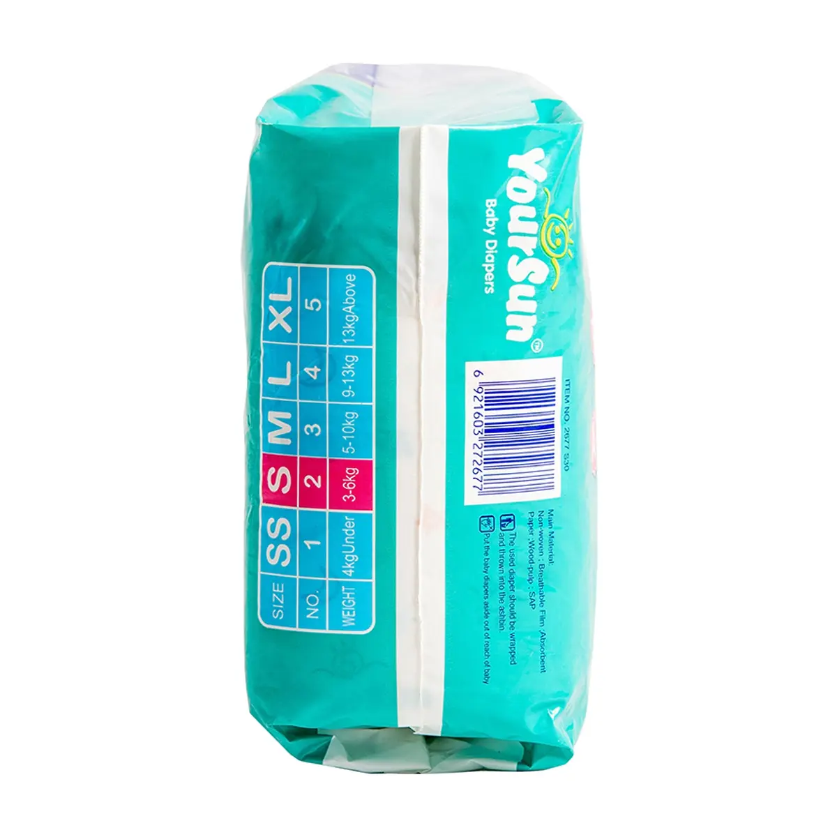 Pañales desechables para bebé de 3 - 6 kg talla S YourSun (30 U) - Thumbnail 2