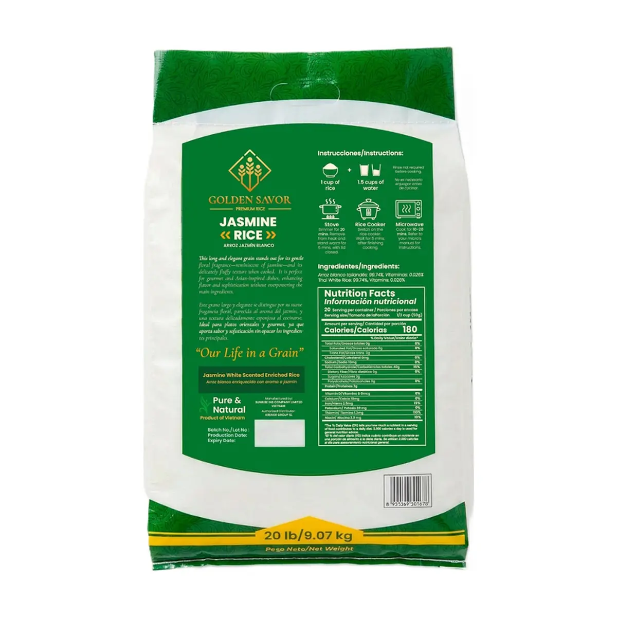 Arroz blanco jazmín Golden Savor (9.07 kg / 20 lb) - Thumbnail 2