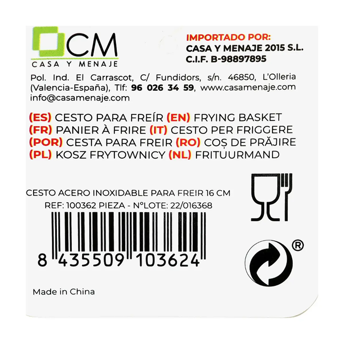 Cesto acero inoxidable para freír 16 cm Casa y Menaje - Thumbnail 2