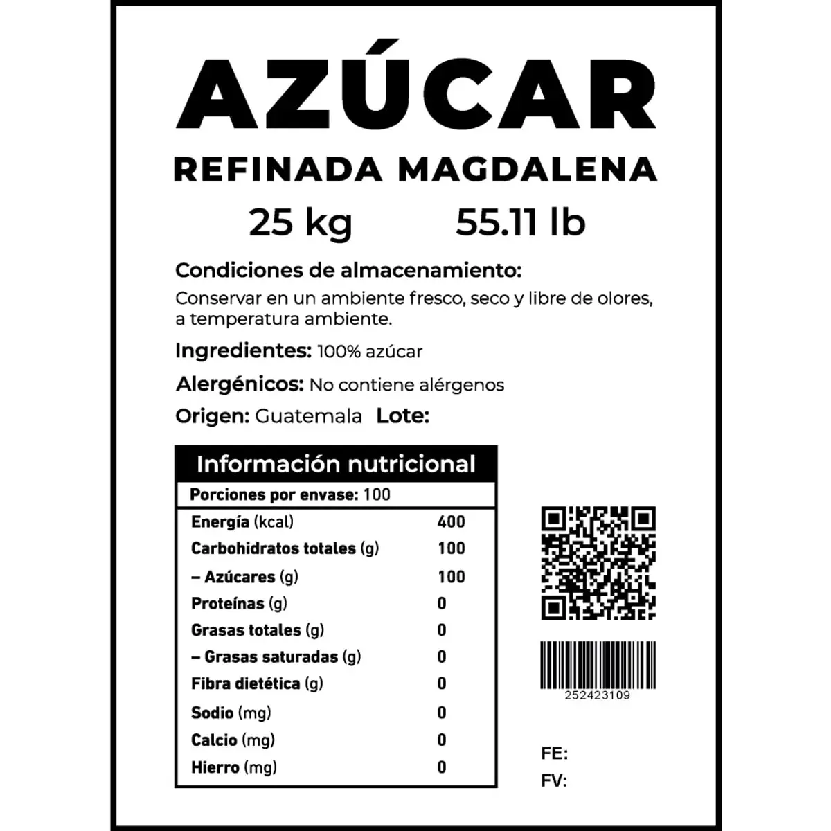 Azúcar refinada Magdalena (25 kg / 55.11 lb) - Miniatura 3