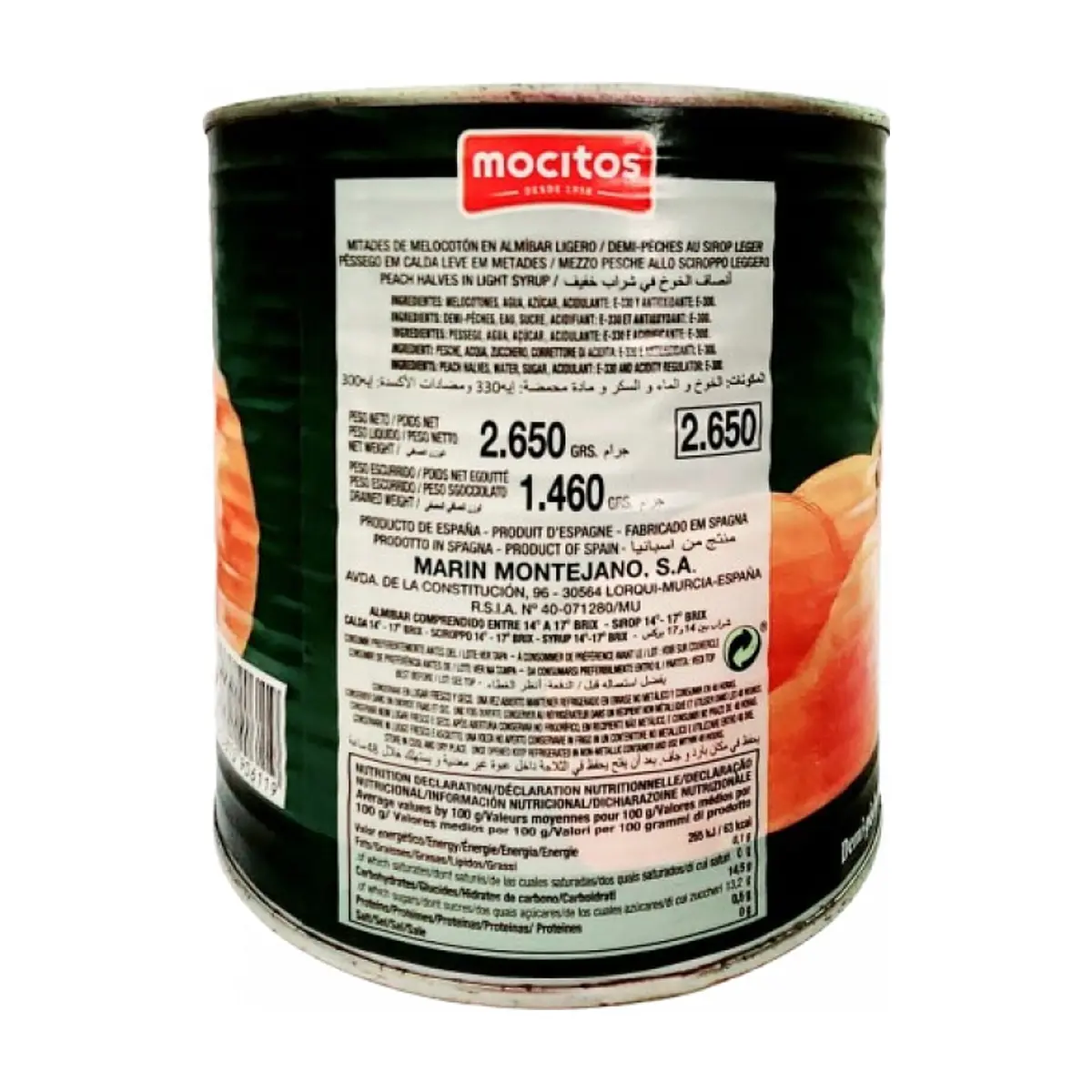 Mitades de melocotón en almíbar ligero Mocitos (2.65 kg / 5.84 lb) - Miniatura 4