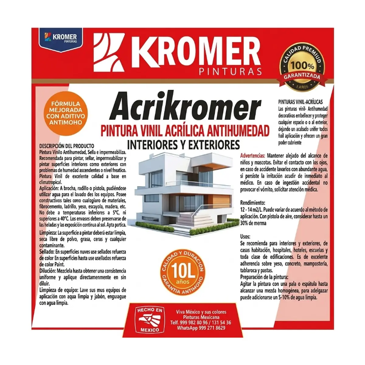 Pintura vinil-acrílica antihumedad para interiores y exteriores marfil Kromer (10 L) - Miniatura 2